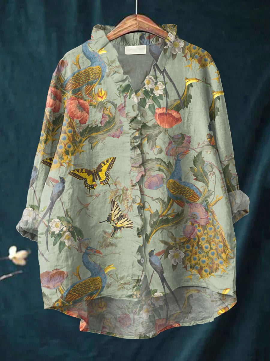 Papillonne™ バタフライ柄 シャツブラウス