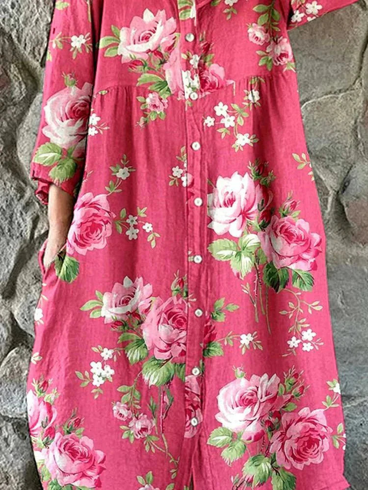 Nira™ アート花柄 シャツワンピース