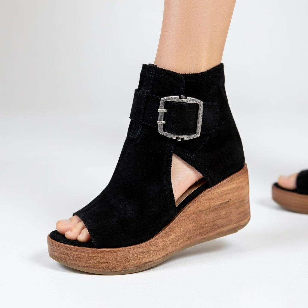 Nadelle | Open-Toe Wedge Booties