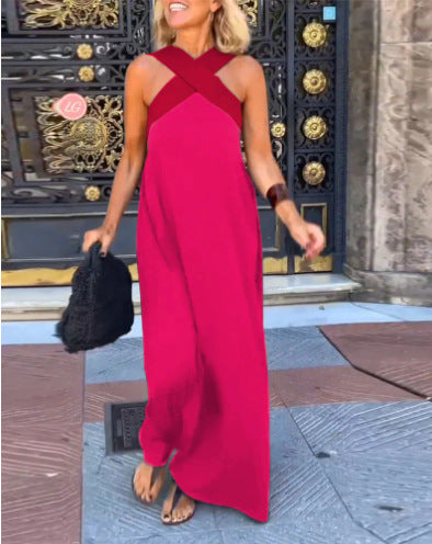 Delvani | Crossed Halter Jumpsuit