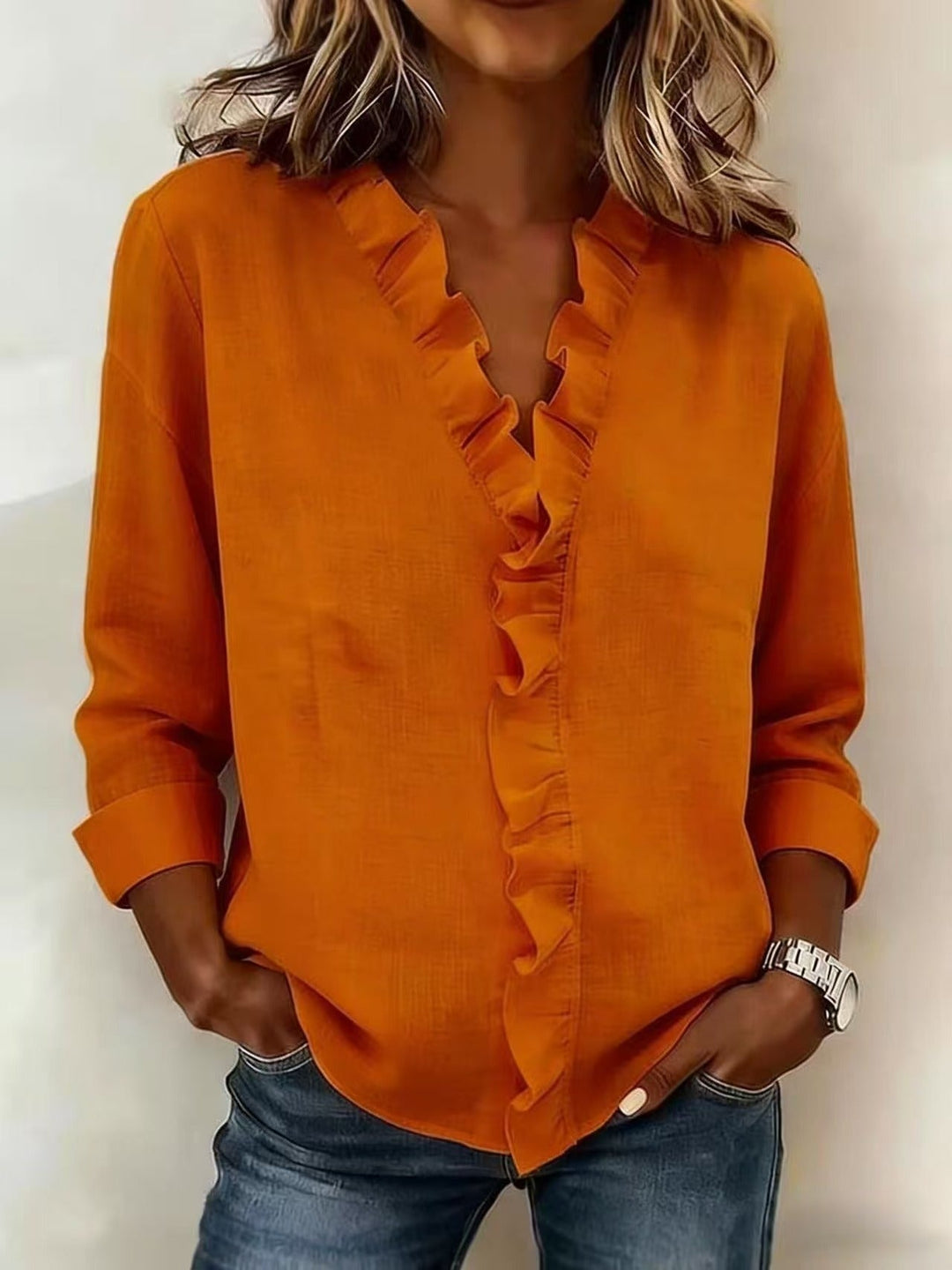 Elaira | V-Neck Ruffle Blouse