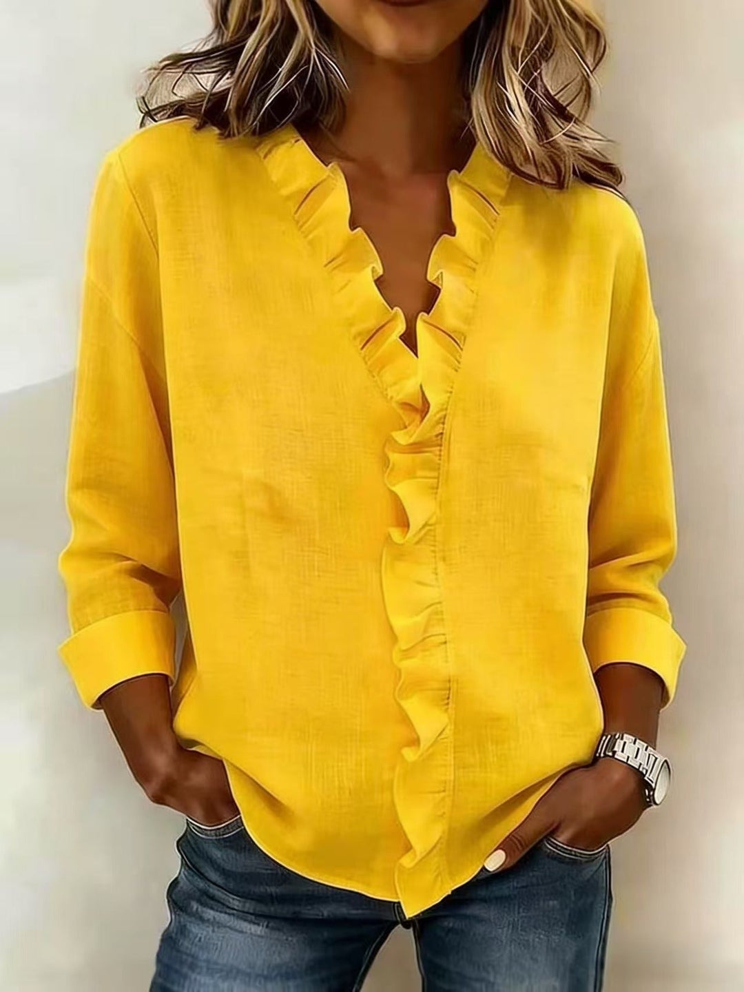 Elaira | V-Neck Ruffle Blouse