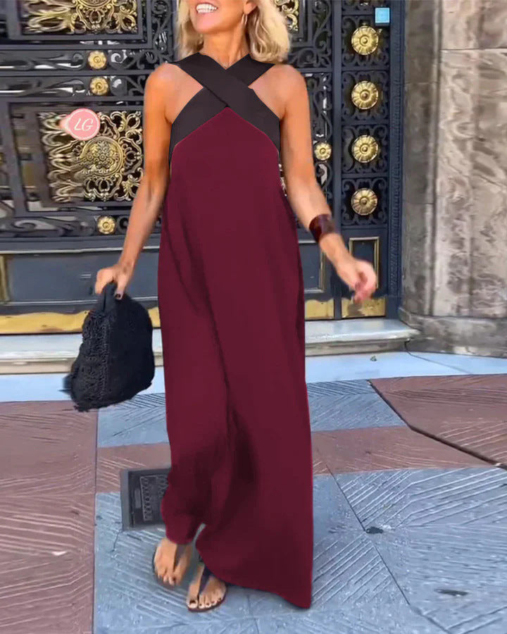 Delvani | Crossed Halter Jumpsuit