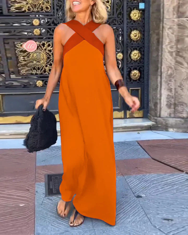Delvani | Crossed Halter Jumpsuit