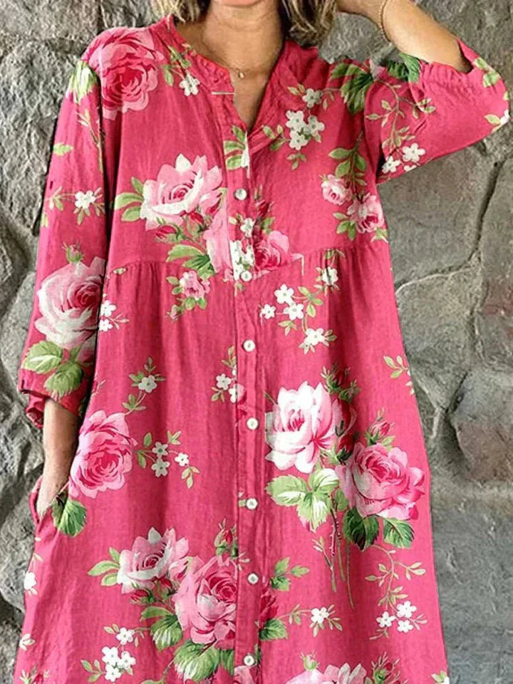 Nira™ アート花柄 シャツワンピース