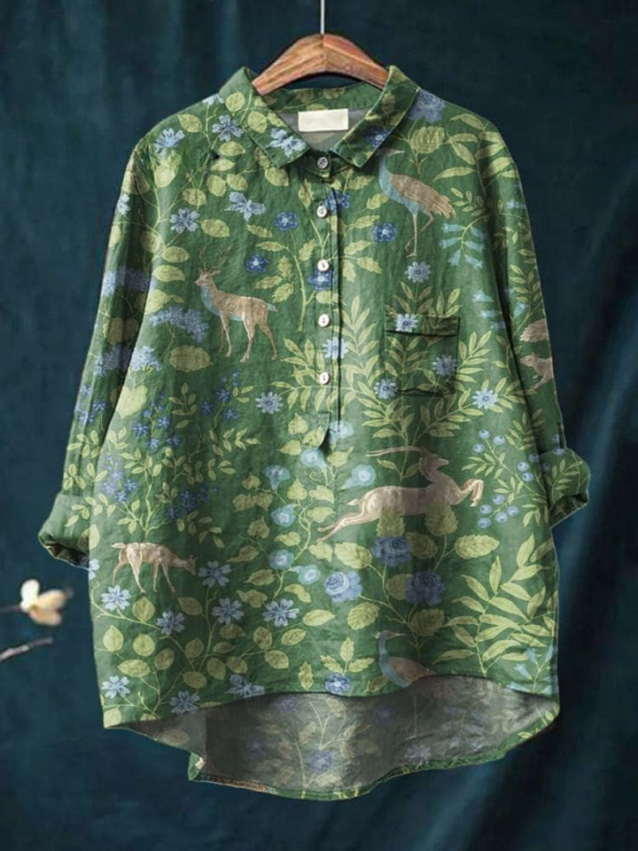 Herbelle™ ボタニカル柄 シャツブラウス