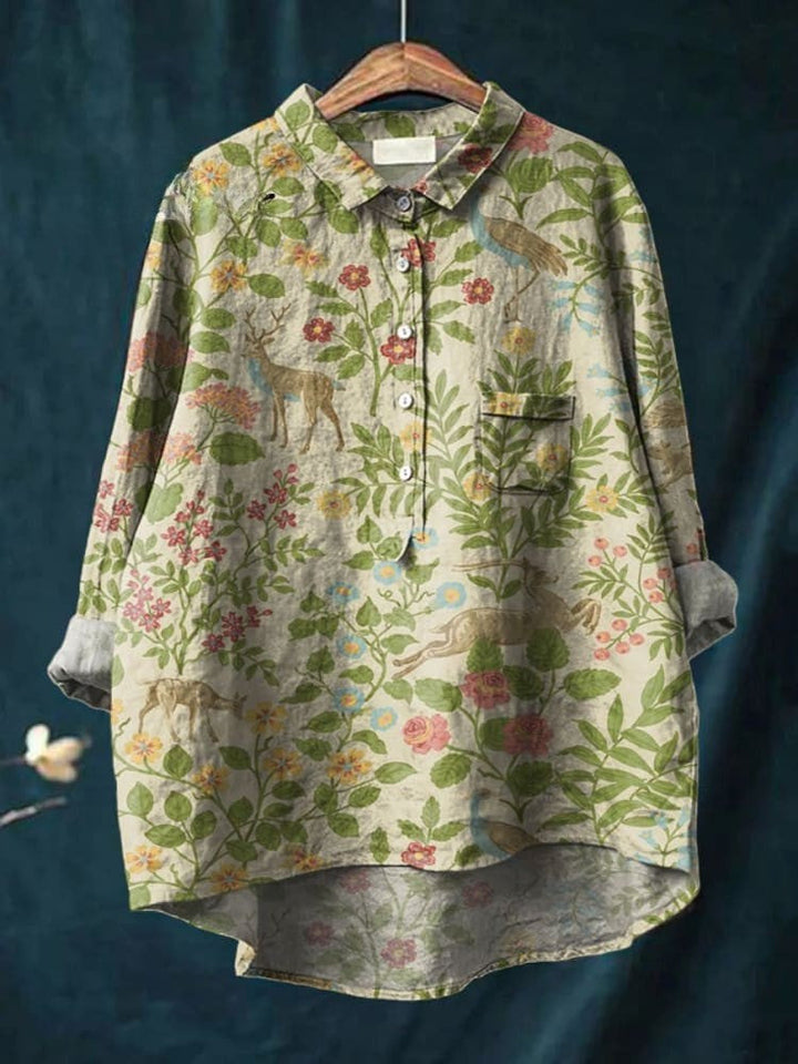 Herbelle™ ボタニカル柄 シャツブラウス