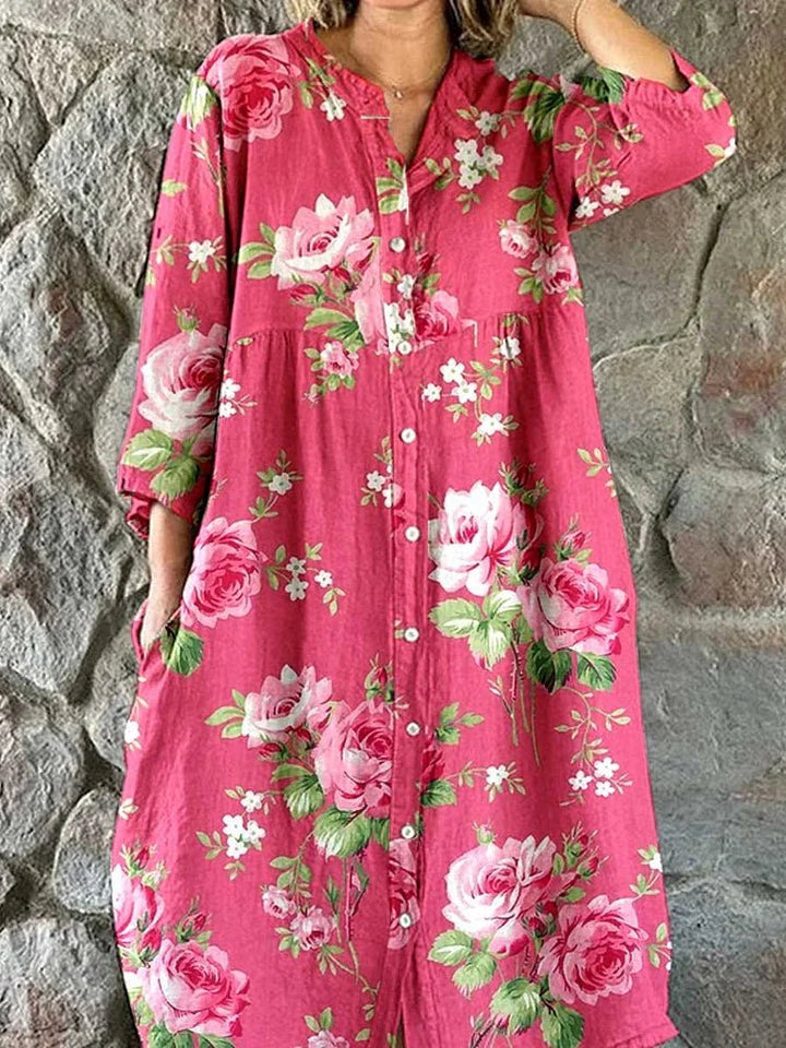 Nira™ アート花柄 シャツワンピース