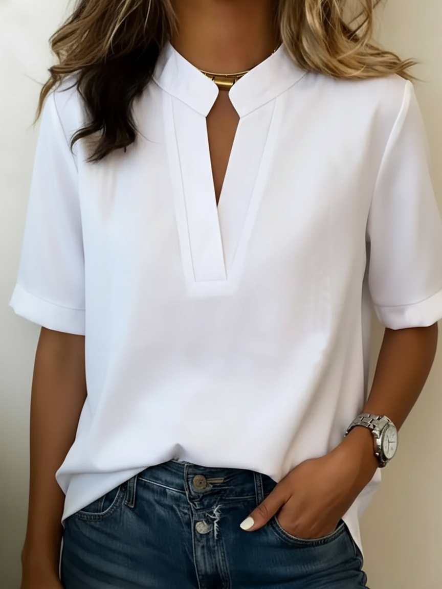 Gaëlle | Chic V‑Neck Blouse with Gold Accent