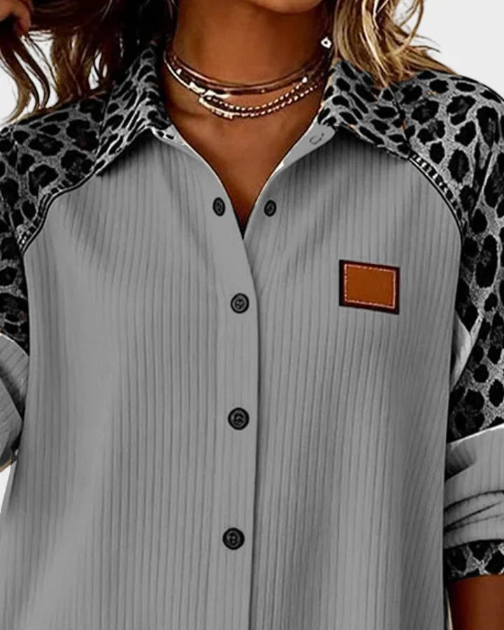 Leonelle™ レオパード切替 シャツブラウス