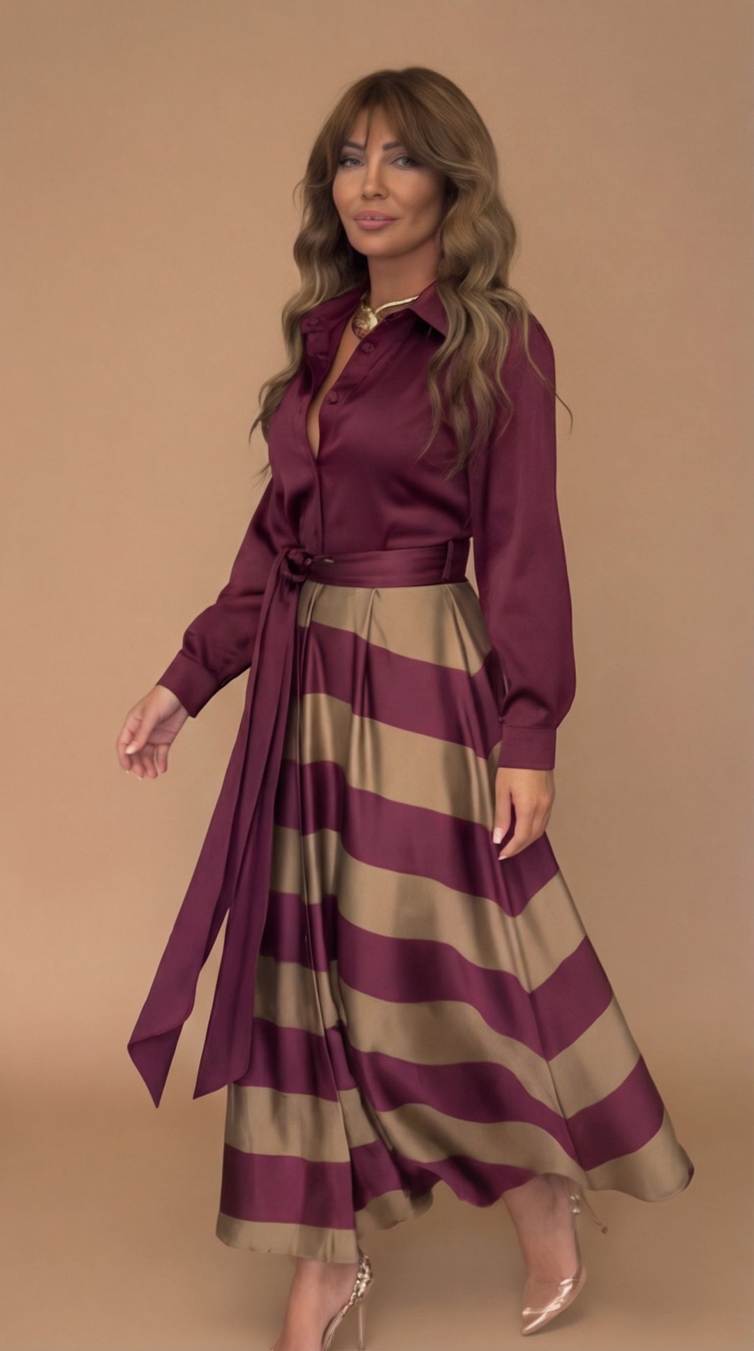 Stellenne™ ストライプ マキシワンピース