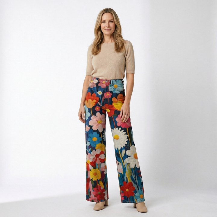 FLEUR™ - Chic Floral Wide-Leg Pants