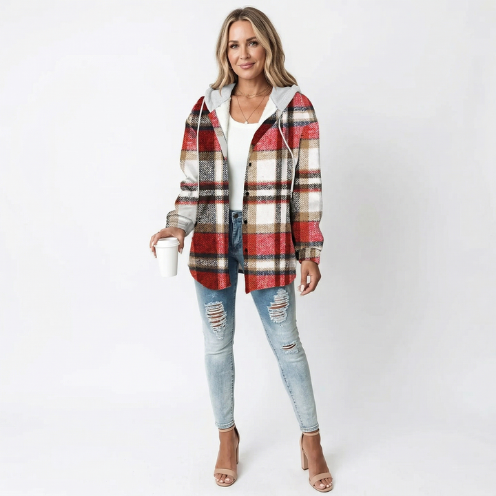 PAIGE™ - Chic Plaid Long-Sleeve Button Down Hooded Jacket