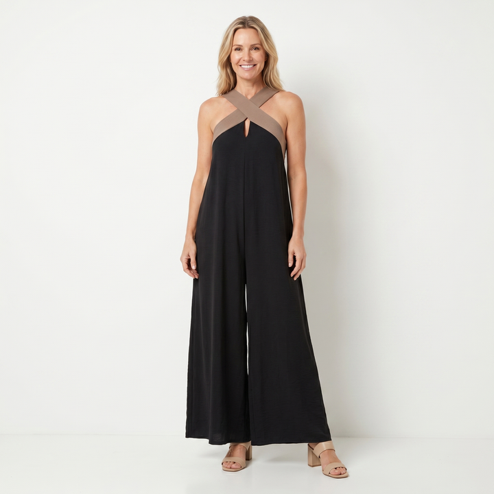 Delvani | Crossed Halter Jumpsuit