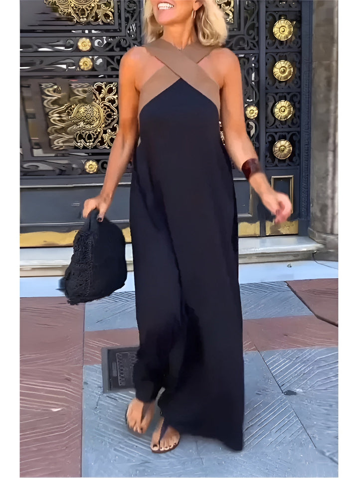 Delvani | Crossed Halter Jumpsuit