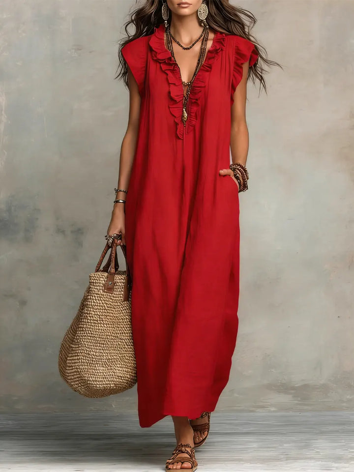 Camellia | Long Bohemian Dress in Linen and Cotton