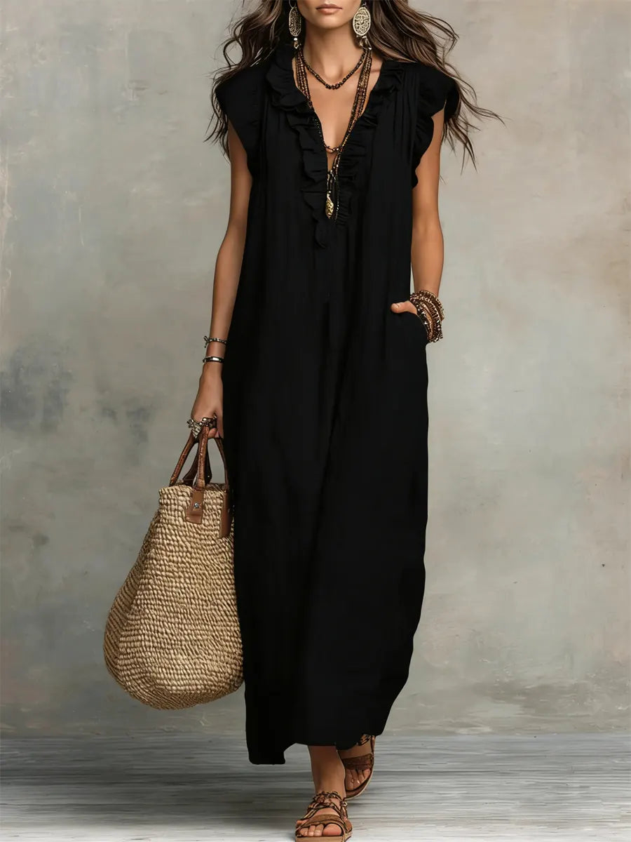 Camellia | Long Bohemian Dress in Linen and Cotton
