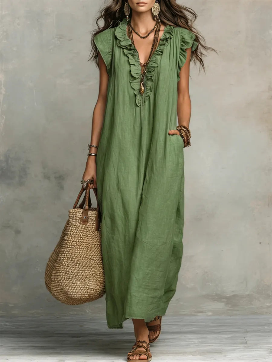 Camellia | Long Bohemian Dress in Linen and Cotton