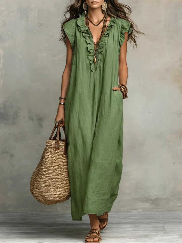 Camellia | Long Bohemian Dress in Linen and Cotton