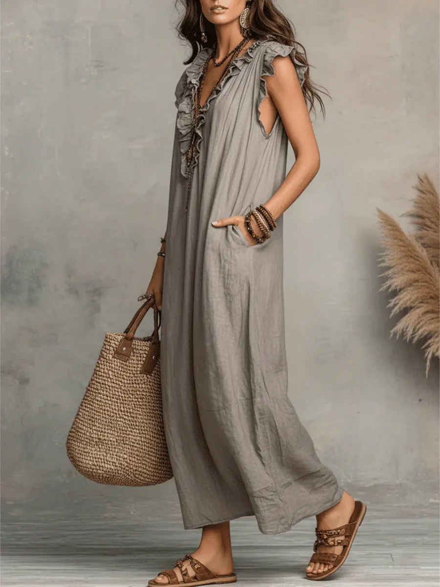 Camellia | Long Bohemian Dress in Linen and Cotton