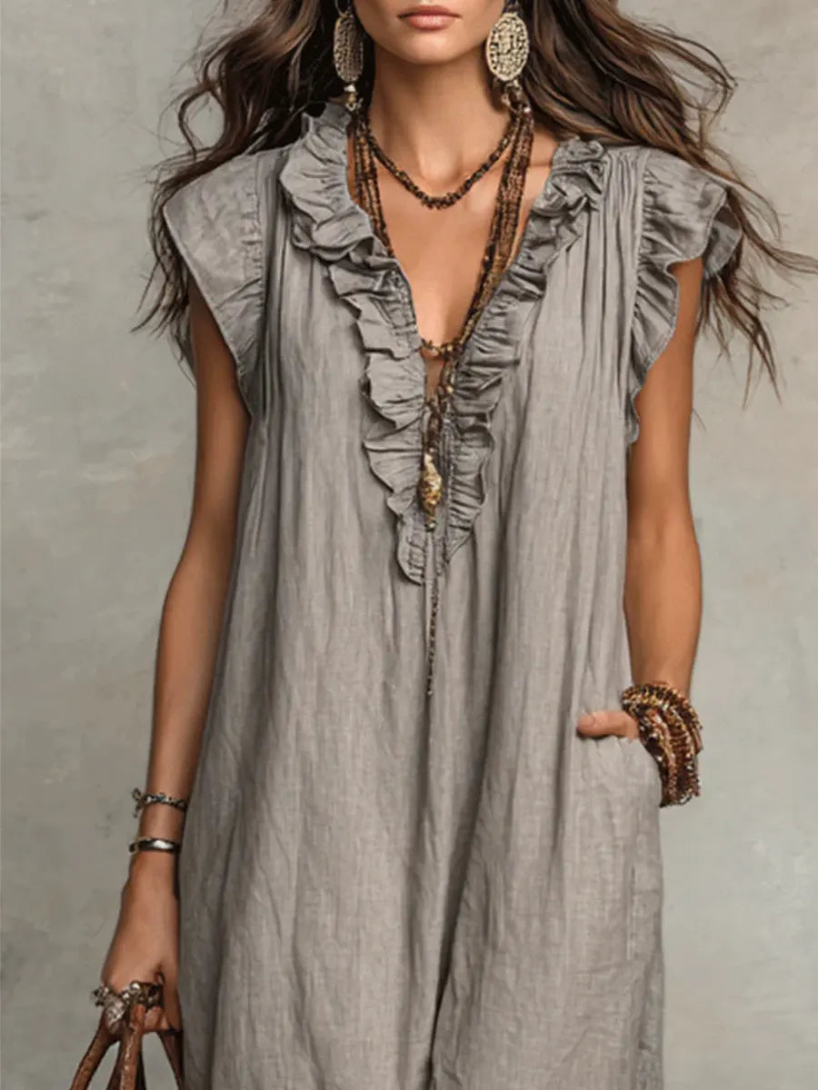Camellia | Long Bohemian Dress in Linen and Cotton