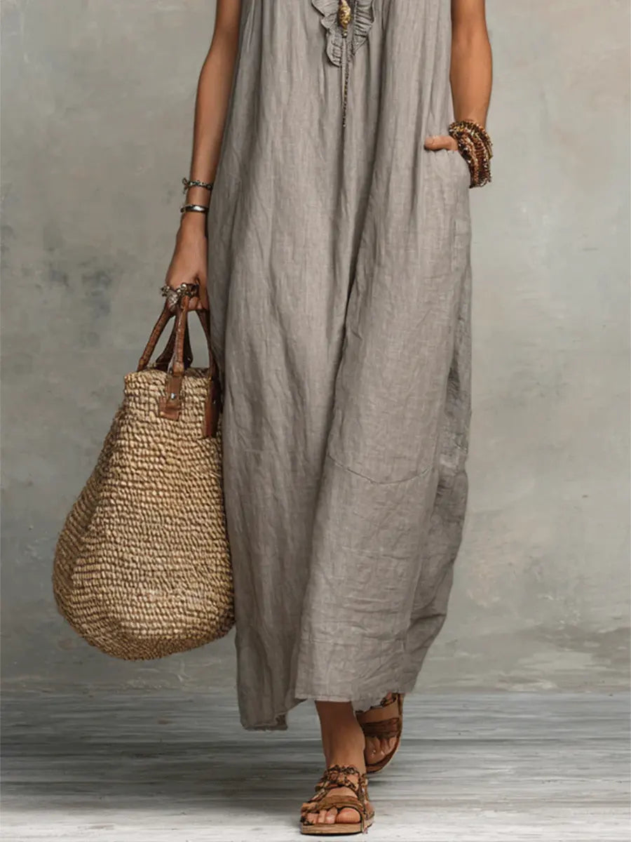 Camellia | Long Bohemian Dress in Linen and Cotton