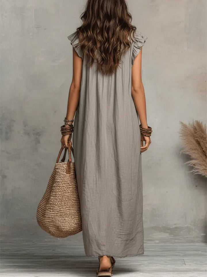 Camellia | Long Bohemian Dress in Linen and Cotton