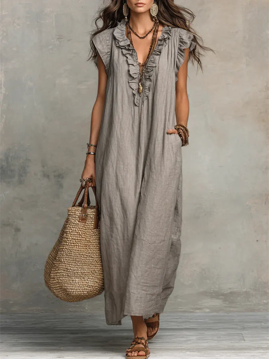 Camellia | Long Bohemian Dress in Linen and Cotton